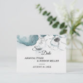 Aquamarine Wasserfarbensenkung Hochzeit Sichern Si Ankündigungspostkarte (Stehend Vorderseite)