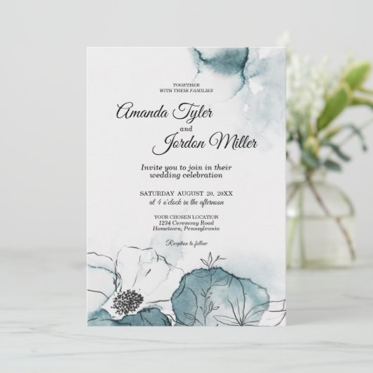 Aquamarine Wasserfarbenskizze Einladung (Stehend Vorderseite)