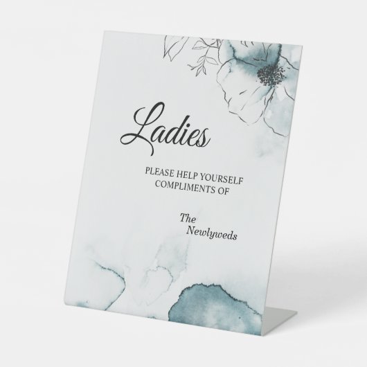 Aquamarine Wasserfarbskizze HochzeitsDamen Badezim Sockelschild (Vorderseite)
