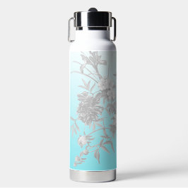 Aquamarine Wasserflasche mit Name und Blume Trinkflasche