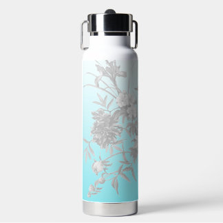 Aquamarine Wasserflasche mit Name und Blume Trinkflasche