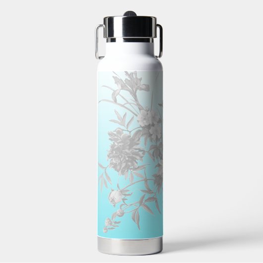 Aquamarine Wasserflasche mit Name und Blume Trinkflasche (Vorderseite)