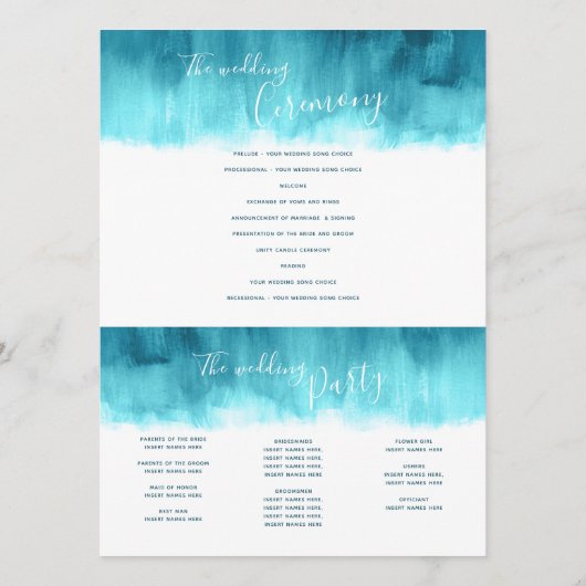 Aquamarine Wassergymnastik abstrakte Hochzeit Programm (Rückseite)