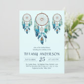 Aquamarine Watercolor Dreamcatcher Babydusche Einladung (Stehend Vorderseite)