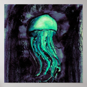 Aquamarine Watercolor-Quallen Poster