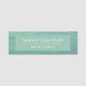 Aquamarine Watercolor Waves Modern Swim Coach Name Namensschild (Vorderseite)