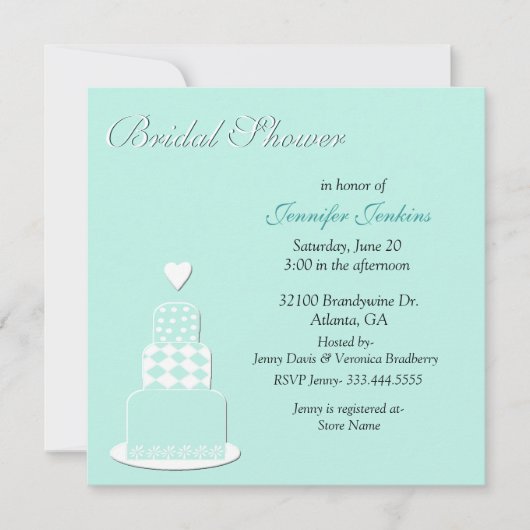 Aquamarine Wedding Cake Bridal Dusche Einladung (Vorderseite)