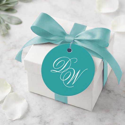 Aquamarine Wedding Monogram Classic Simple Calligr Geschenkanhänger