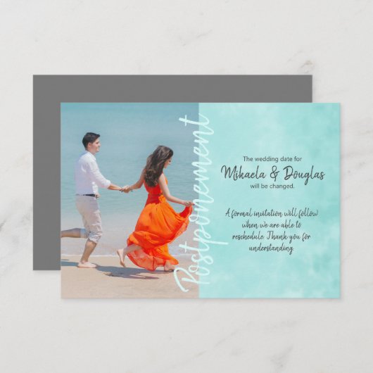 Aquamarine Wedding Postponement Card Hinweiskarte (Vorne/Hinten)