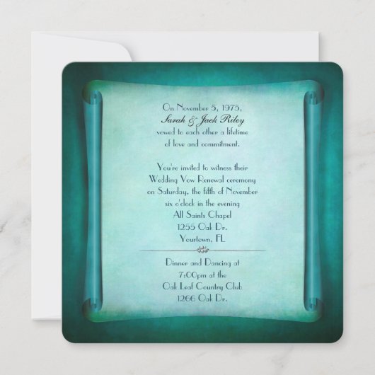 Aquamarine Wedding Vow Renewal Scroll Einladung (Vorderseite)