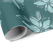 Aquamarine Weihnachts-Poinsettia Blume Geschenkpapier (Rolleneckpunkt)