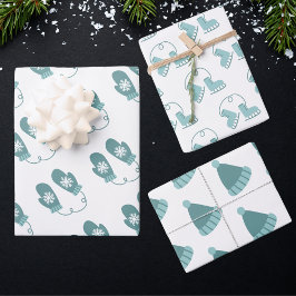 Aquamarine Weihnachtsmilben, Eiswürfel und -hasen Geschenkpapier Set