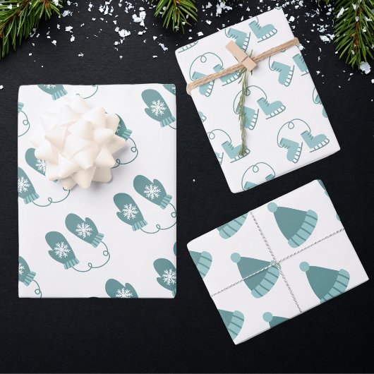 Aquamarine Weihnachtsmilben, Eiswürfel und -hasen Geschenkpapier Set