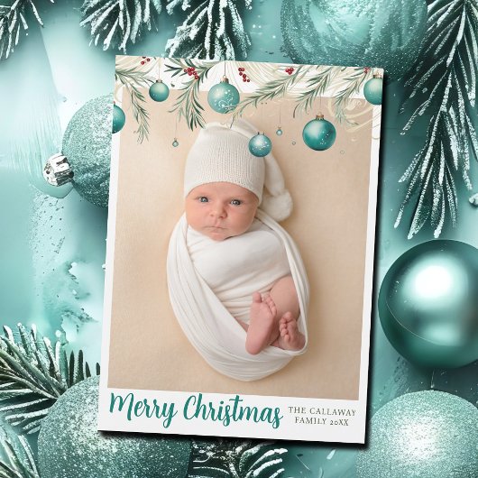 Aquamarine Weihnachtsschmuck Chic Foto Magnet Card
