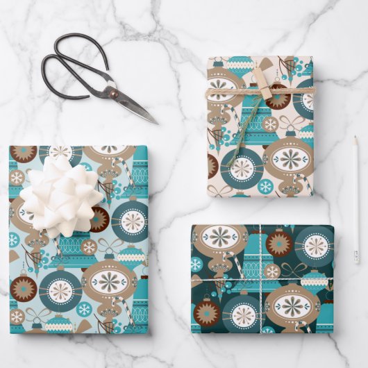 Aquamarine Weihnachtsschmuck Geschenkpapier Set (Vorderseite)