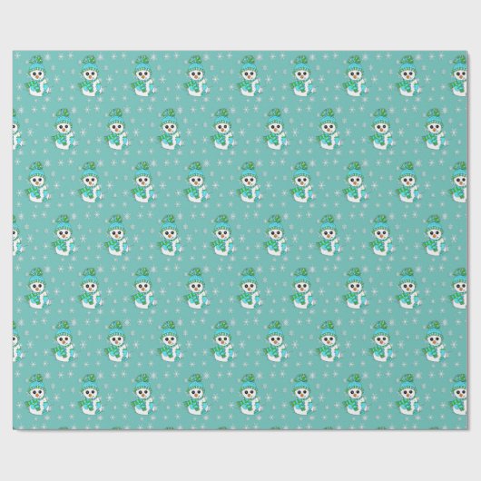 Aquamarine Weihnachtsschneemänner und Schneeflocke Geschenkpapier (Flach)