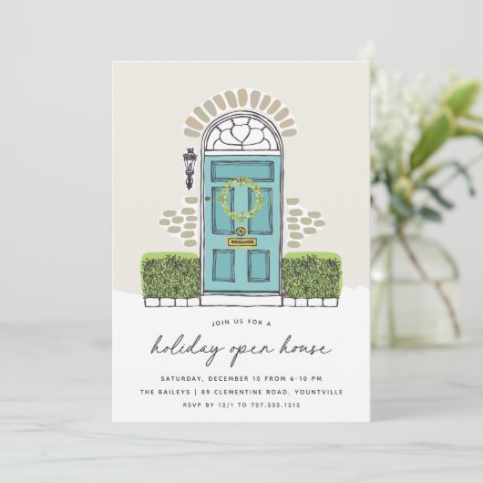 Aquamarine Weihnachtsstür | Ferienhaus Einladung (Stehend Vorderseite)