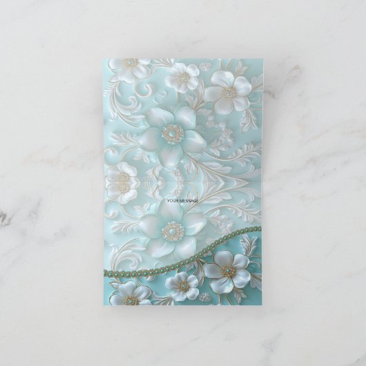 Aquamarine weiße Blume Dankeschön Karte (Innenseite)