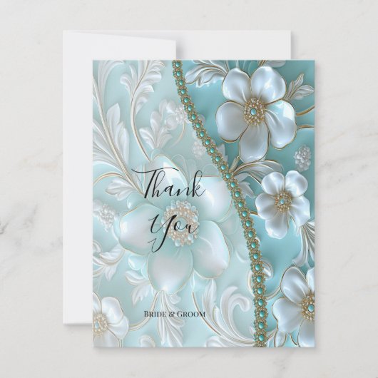 Aquamarine weiße Blume Dankeschön Karte (Vorderseite)