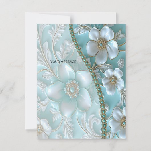 Aquamarine weiße Blume Dankeschön Karte (Rückseite)