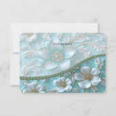 Aquamarine weiße Blume Dankeschön Karte (Rückseite)