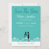 Aquamarine Weiße Braut und Bräutigam Save The Date (Vorderseite)