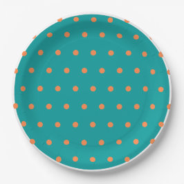 Aquamarine weiße Burnt Orange Polka Dots Pappteller