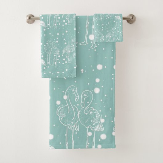 Aquamarine weiße Flamingos im skandinavischen Stil Badhandtuch Set (Insitu)