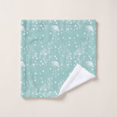 Aquamarine weiße Flamingos im skandinavischen Stil Badhandtuch Set (Waschlappen)
