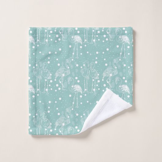 Aquamarine weiße Flamingos im skandinavischen Stil Badhandtuch Set (Waschlappen)