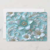 Aquamarine weiße Flora Save the Date (Rückseite)