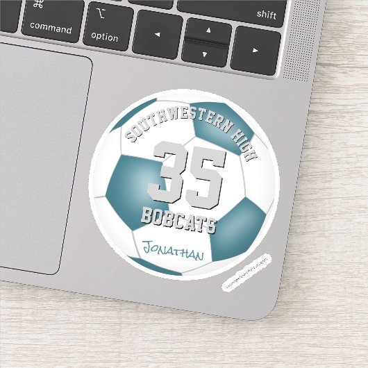 Aquamarine weiße Mannschaft färbt Kinder Fußball-G Aufkleber (Detail)