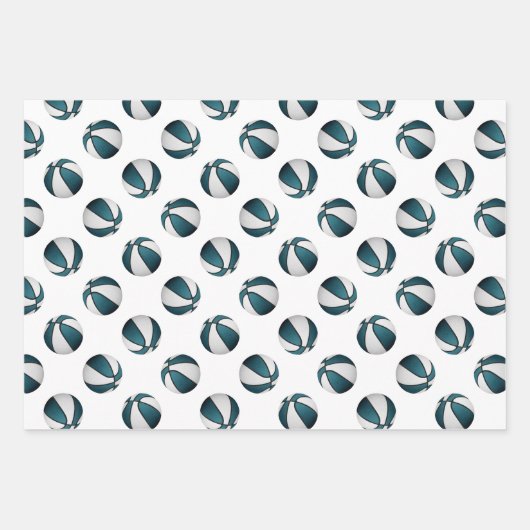 aquamarine, weiße Mannschaftsfarben Basketball Glü Geschenkpapier Set (Vorderseite 3)