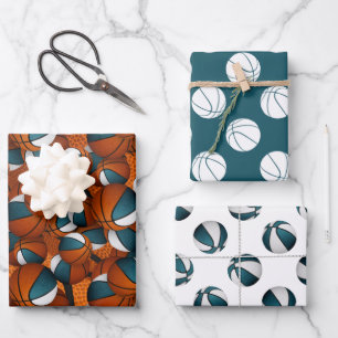 aquamarine, weiße Mannschaftsfarben Basketball Glü Geschenkpapier Set