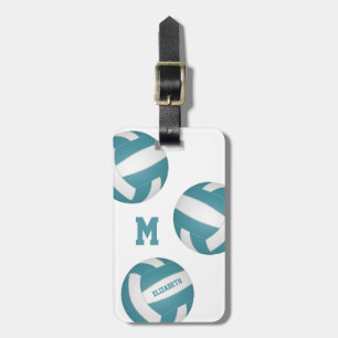 aquamarine weiße Mannschaftsfarben mit Monogramm V Gepäckanhänger