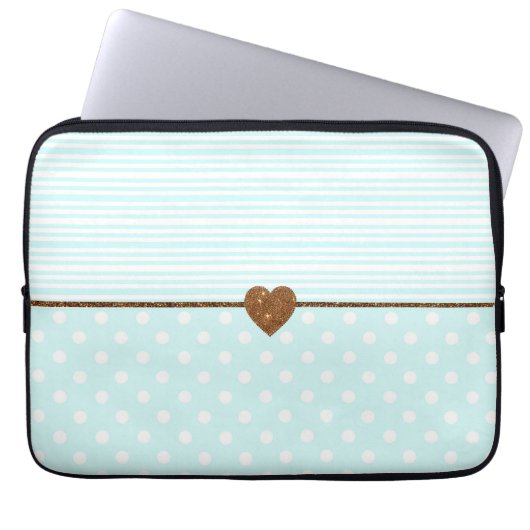Aquamarine weiße Punkte stripes Laptopschutzhülle (Vorderseite)