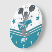 Aquamarine weiße Silberstars Cheer-Ledermädchen Große Wanduhr (Winkel)