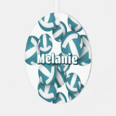 aquamarine weiße Volleyballs mit Athleten Namensge Ornament Aus Metall (Vorderseite links)