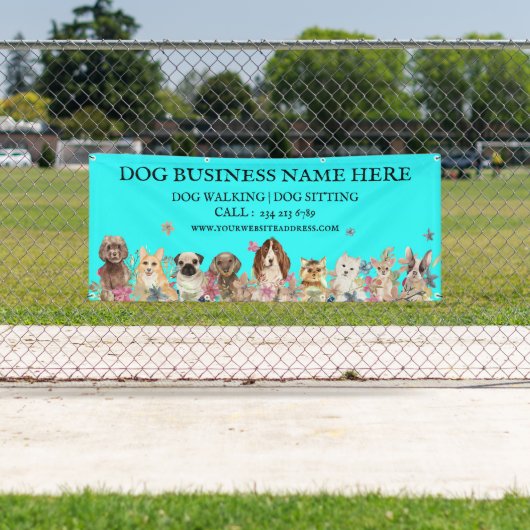 Aquamarine Welpen auf dem botanischen Hundehund Banner (Insitu)