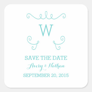 Aquamarine Whimsical Blühte Save the Date Stickers
