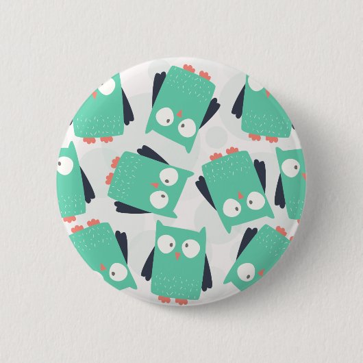 Aquamarine Whimsical Owls Button (Vorderseite)