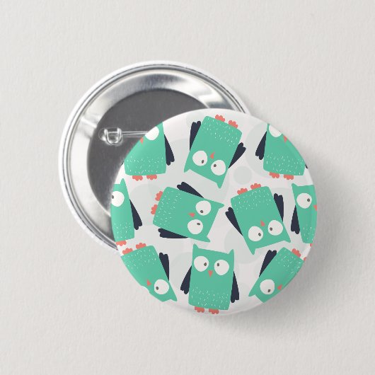 Aquamarine Whimsical Owls Button (Vorne & Hinten)