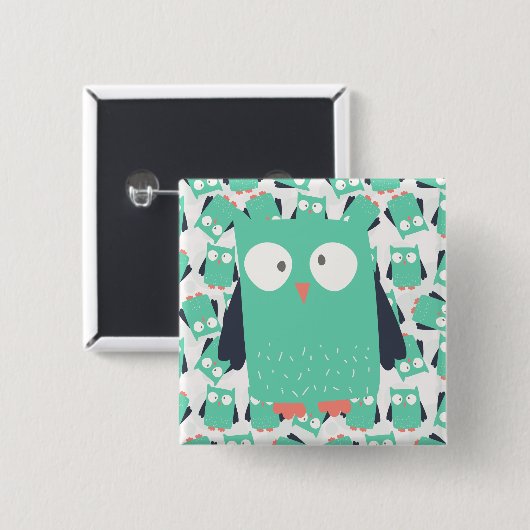 Aquamarine Whimsical Owls Button (Vorne & Hinten)