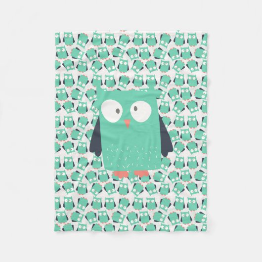 Aquamarine Whimsical Owls Fleecedecke (Vorderseite)