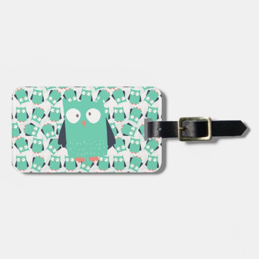 Aquamarine Whimsical Owls Gepäckanhänger (Vorderseite horizontal)