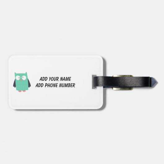 Aquamarine Whimsical Owls Gepäckanhänger (Rückseite horizontal)