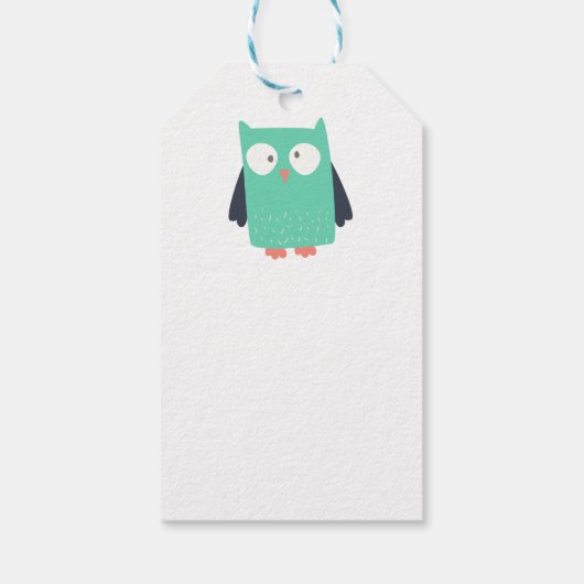 Aquamarine Whimsical Owls Geschenkanhänger (Rückseite)