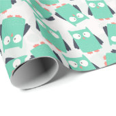 Aquamarine Whimsical Owls Geschenkpapier (Rolleneckpunkt)