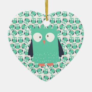 Aquamarine Whimsical Owls Keramik Ornament