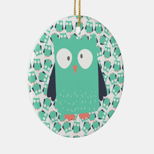 Aquamarine Whimsical Owls Keramikornament (Rechts)